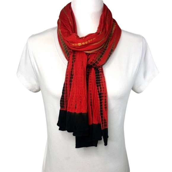 Tie-Dye Scarf Long Orange Yellow Black Fall Autumn 22.5 x 73 - Picture 9 of 9